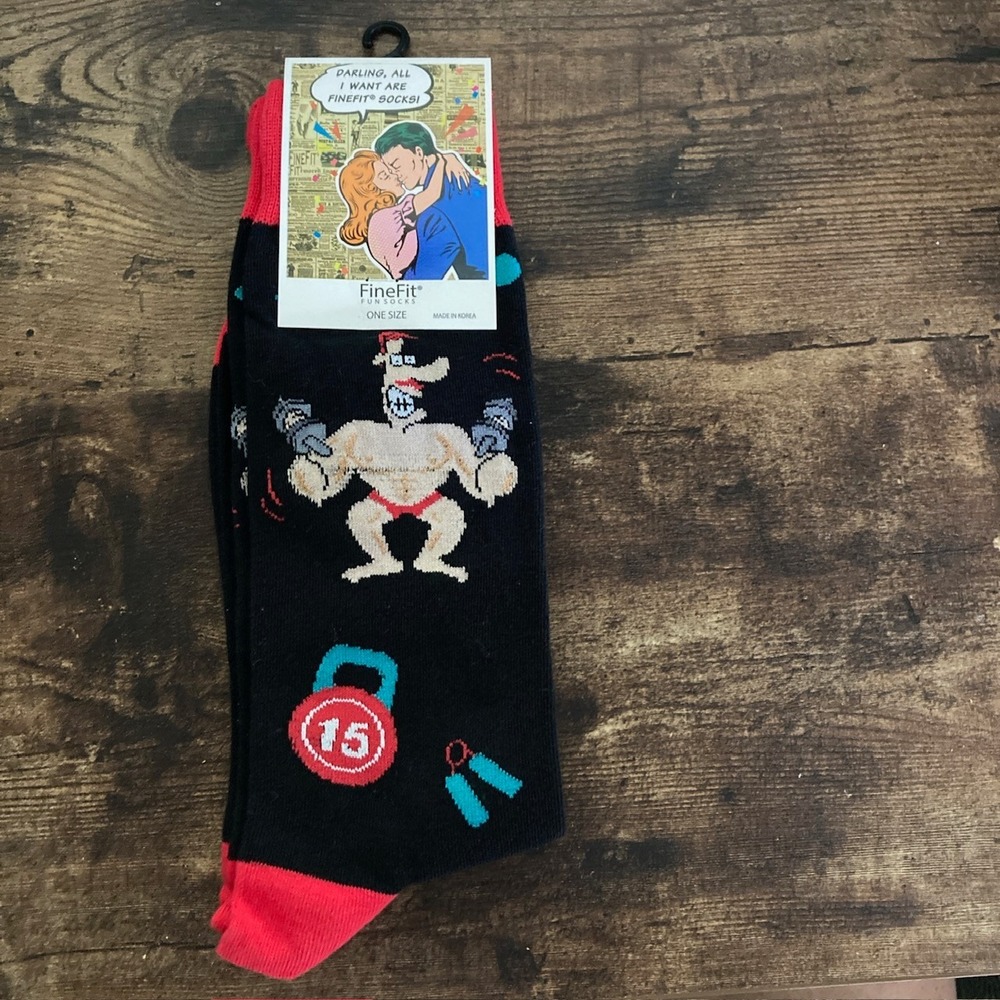 FineFit Fun Socks Mens Novelty Weightlifting Gym Fitness Crew Socks One Size New